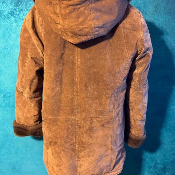90s Vintage Suede Leather Jacket Faux Shearling Lined Coat - Picture 3 of 6